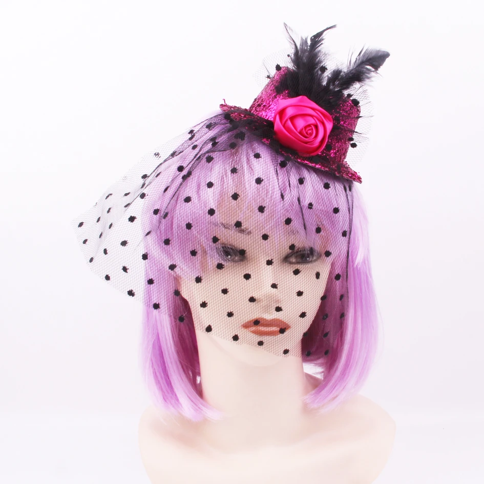 new year wedding party mini pink glitter hat with flower feather