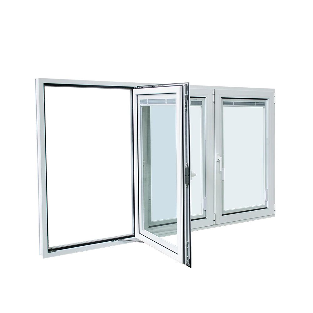 Three panel aluminium casement windows with built-in blinds
