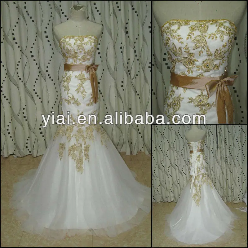 Jj2750 Newest Beaded Mermaid Lace White With Gold Wedding Dresses