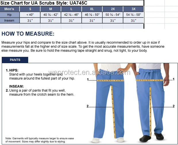 Uniform Pants Size Chart