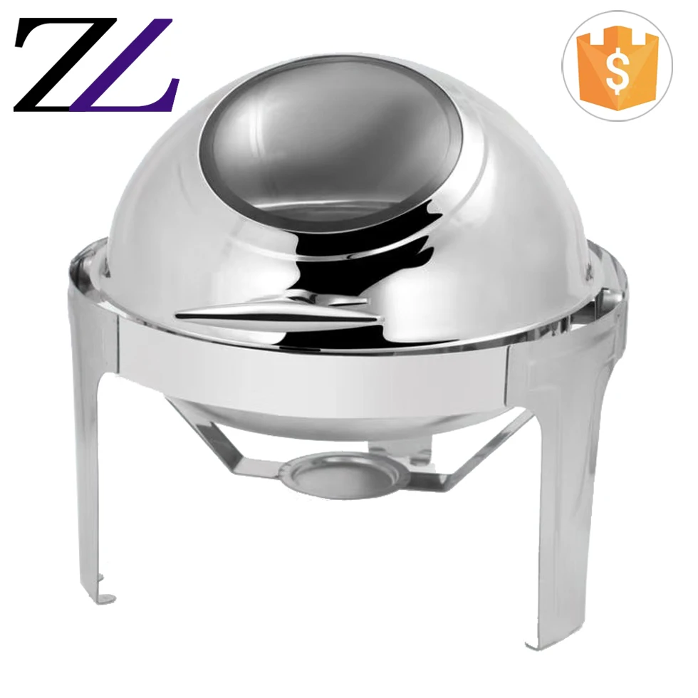 Guangzhou Zhuolin 6l Electric Buffet Cheap Roll Top Stainless Steel Glass Lid Chafing Dish For ...
