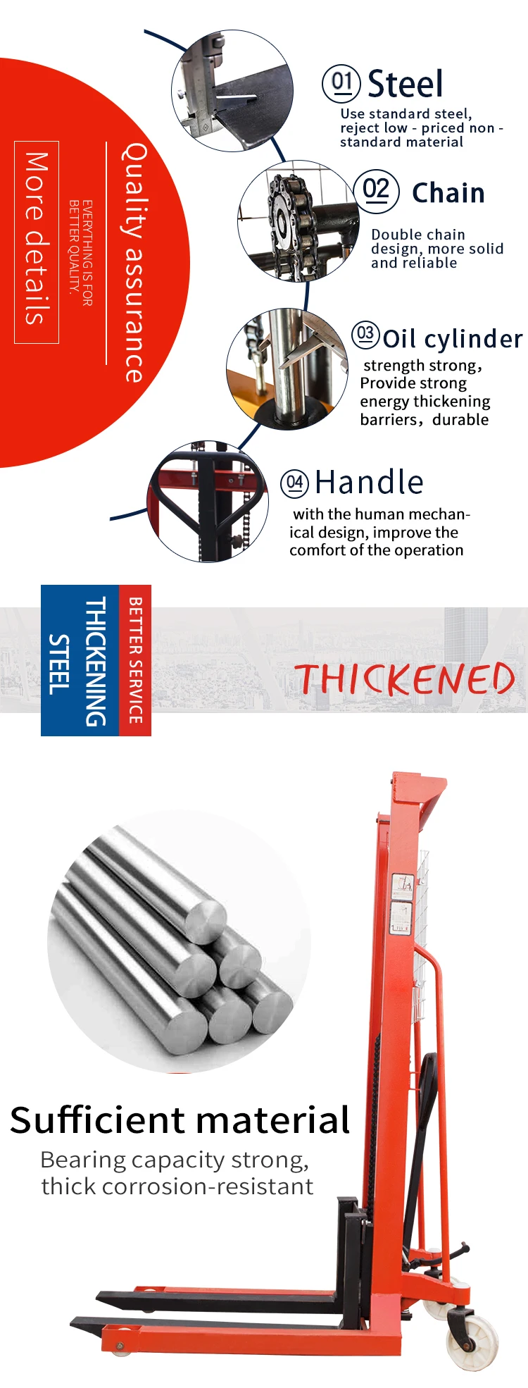 Capacity Hydraulic Hand Lift Manual Stacker with Adjustable Forks Lifting Height