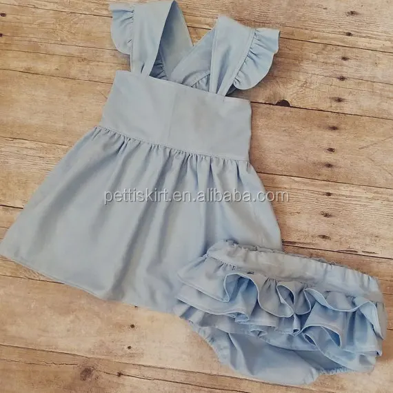 Hot Sale Little Baby Dress And Ruffle Bloomer Set In Woven Cotton