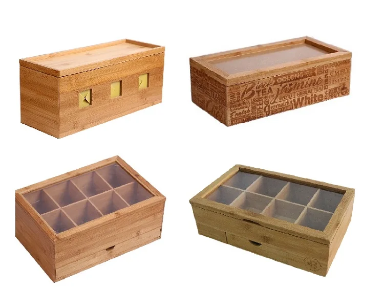 Ecofriendly 8 Compartment Bamboo Loose Tea Storage Box With Drawer