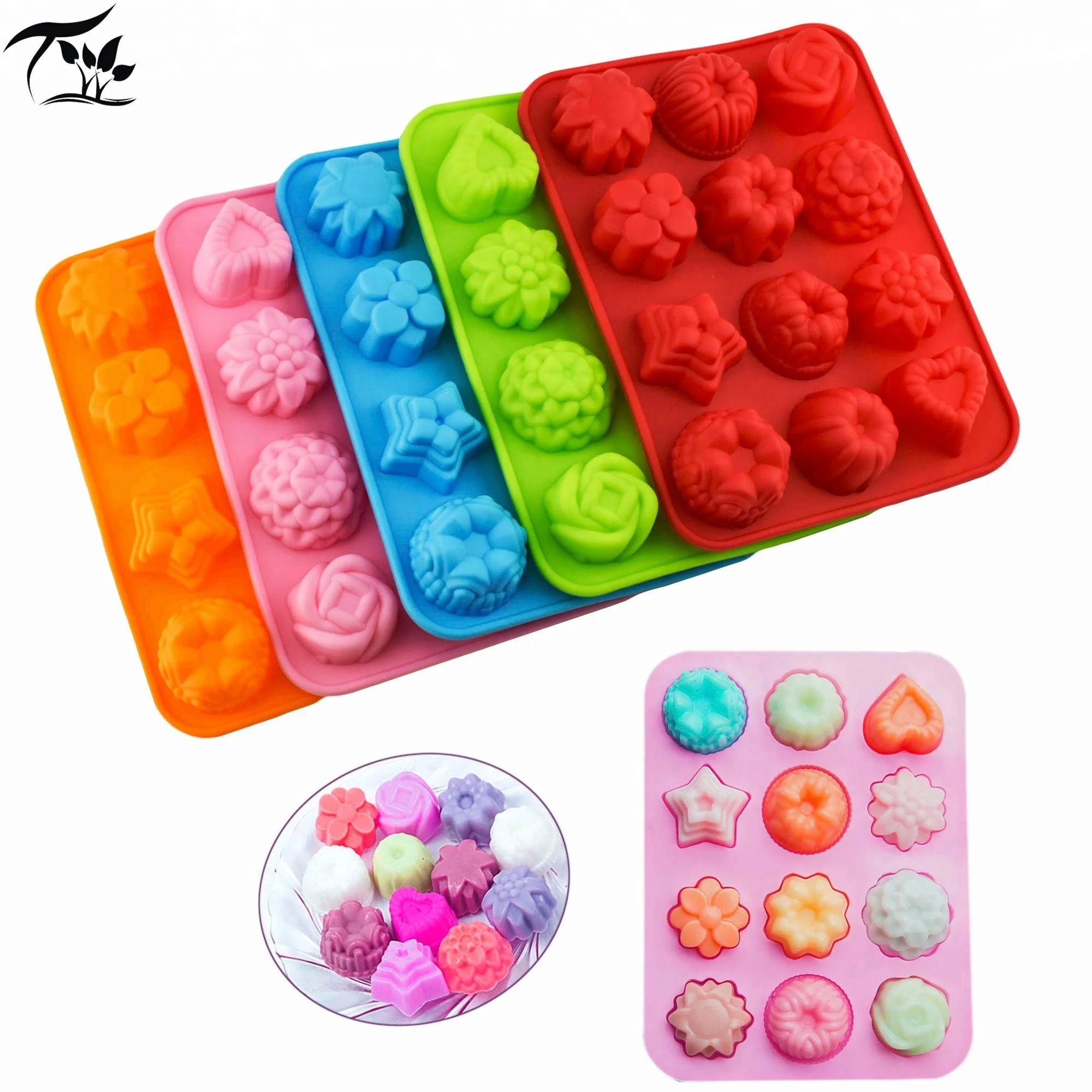 
12 cups Custom Baking Cake Mold Soap Jelly Mold Rose Silicone Flower Mold 