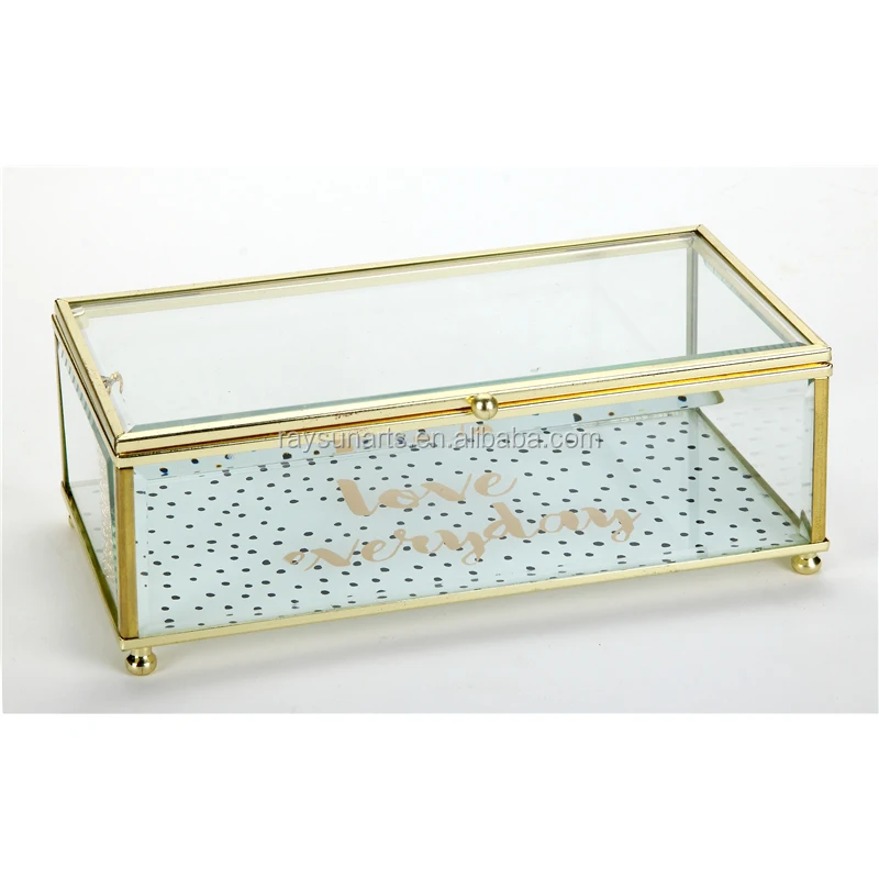 Brass Metal & Clear Glass Mirrored Shadow Box Jewelry Display Case With Hinged Top Lid Buy