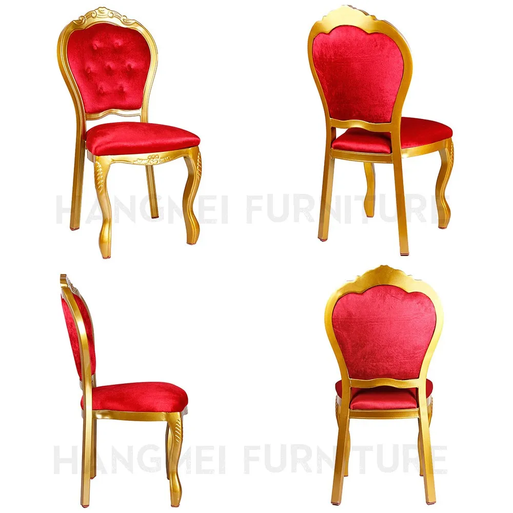 Traditional Design Hall Used Stackable Noble Gold Velvet Dining Chair
