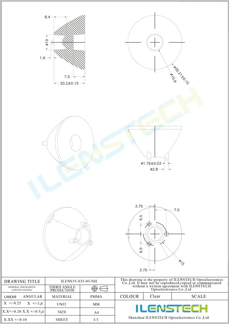FWHM=3 Ultra Narrow Punch Beam led lens 3535