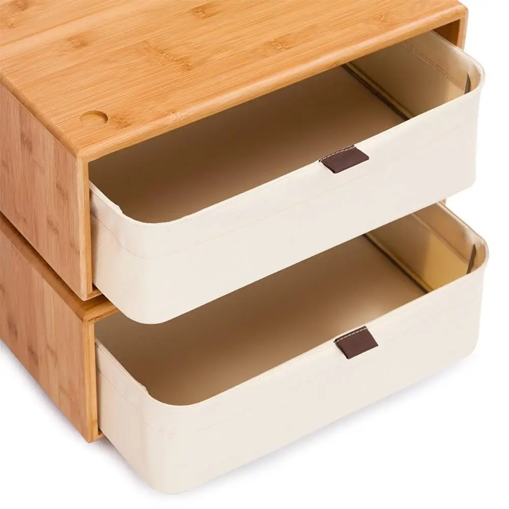 Bamboo Stylish Design Chest Of Drawers Storage With Canvas Basket For