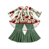 Cute Baby Christmas Green Stripe Flamingo Pom Pom Tunic And Bell Bottoms Girls Boutique Clothing Wholesale Children Clothes USA
