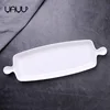 New design fancy solid color non stick rectangle ceramic baking pan / porcelain bakeware with double handle
