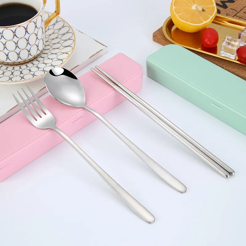 Korean Portable Tableware 304 Stainless Steel Cutlery Set With Box
