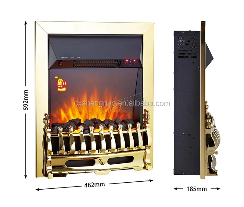 FoxHunter Traditional Electric Fire Indoor Home Heater Fire Gold Frame Gas Coal Fire Flame Effect Fireplace Heater Remote Control Insert Style Fireplace EFI03 Silver 