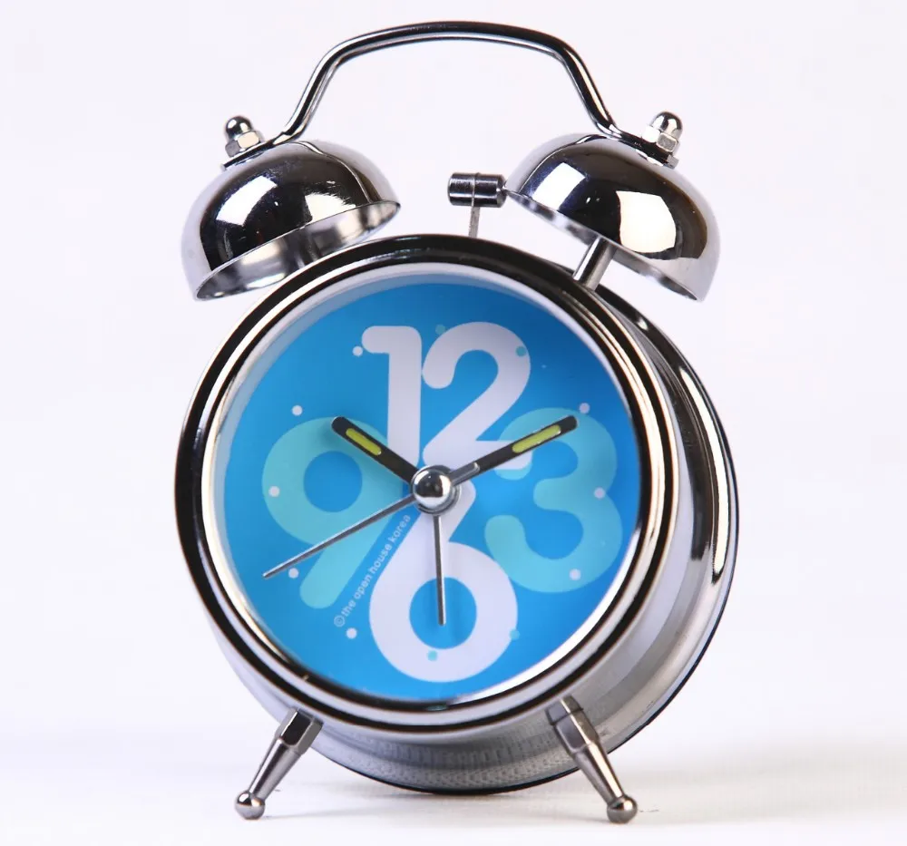 Yellow Metal Double Bell Silent Quartz Movement Classic Fancy Alarm