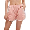 Women pink shorts dry fit sports running shorts with white binding