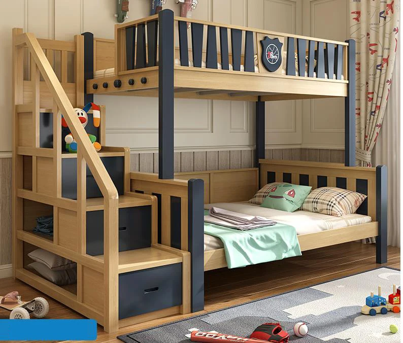 European Style Bed Solid Wooden Children Kids Bunk Bed