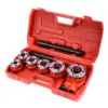 Ratchet Head Ratcheting Clean Pipe Thread Threader Kit Set 6 Dies Storage Case