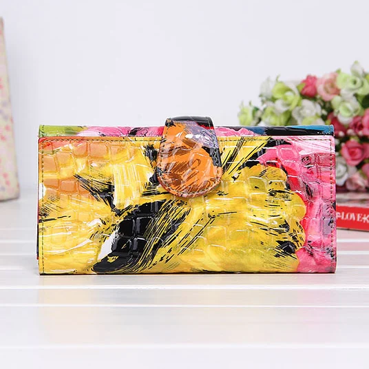 Модный длинный Печатный женский кожаный кошелек из воловьей кожи