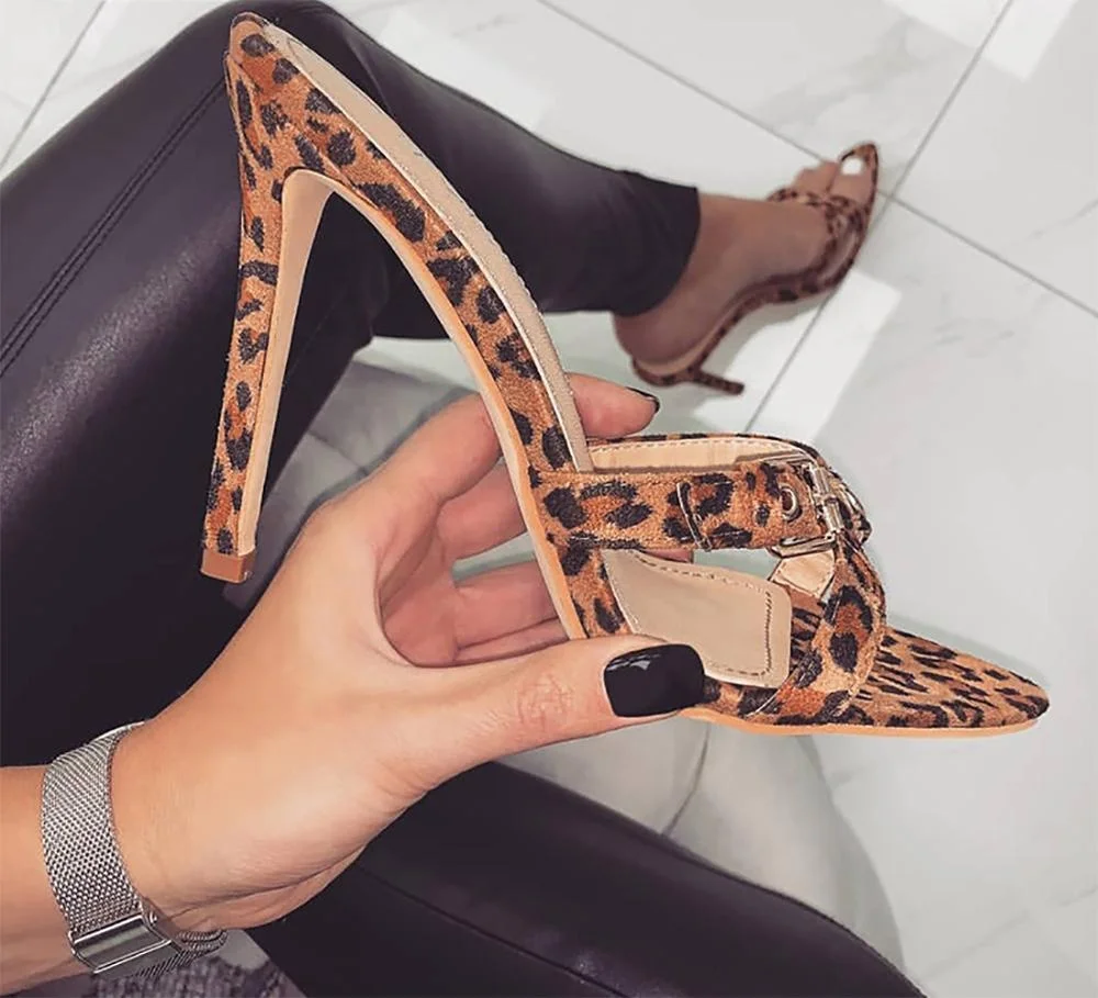 leopard heeled mules