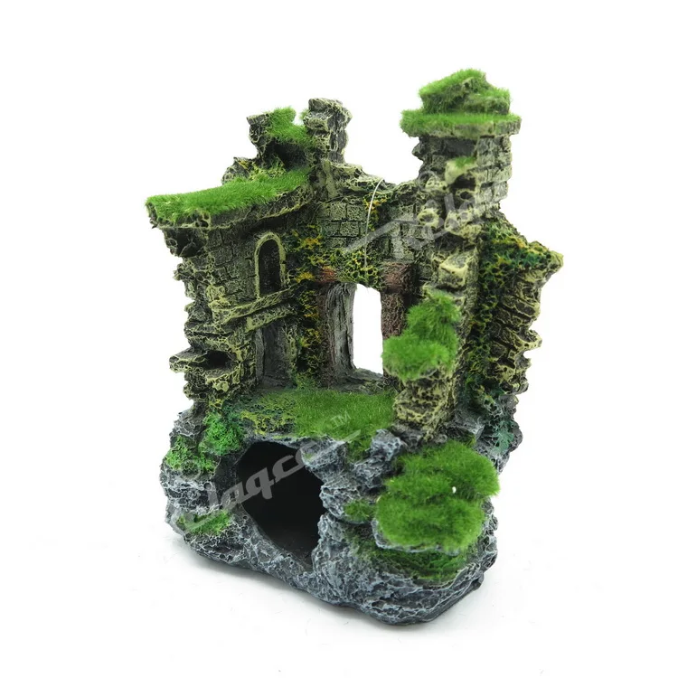 Aquarium Decorations Ruins,Resin Fish Tank Hideout Rock Betta Cave Castle Ornament Decor Fish