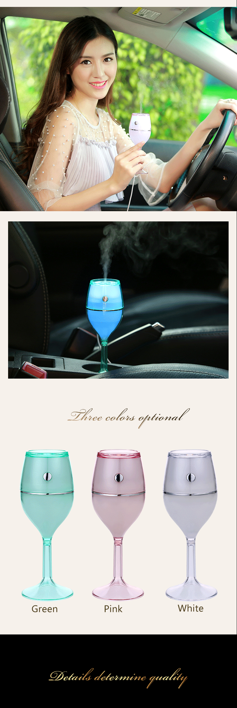 2017 hot selling romatic red wine glass ultrasonic usb aroma air humidifier with 7 color led lights