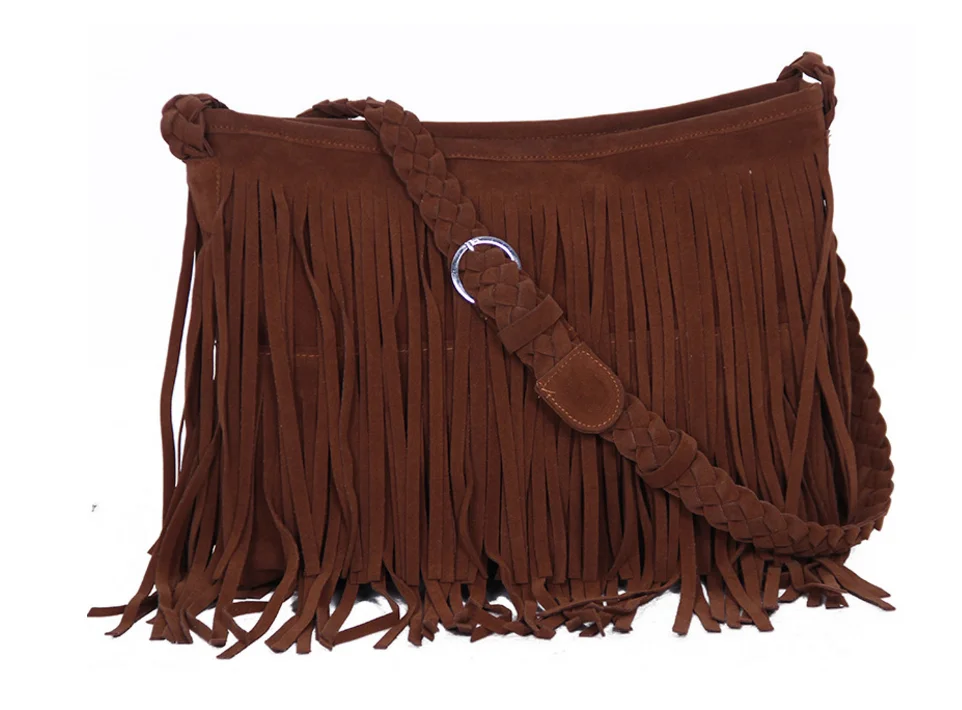 Fashion Women Suede Material Fringe One Shoulder Cross Body Messenger Bag