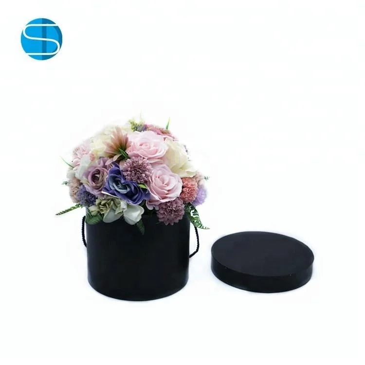 Hot Sale Cylinder Florist Portable Box Black Round Flower Hat Box