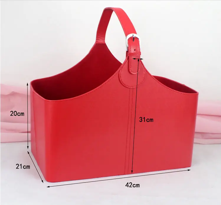 Customized Pu Leather Wine Basket Faux Leather Storage Gift Hamper