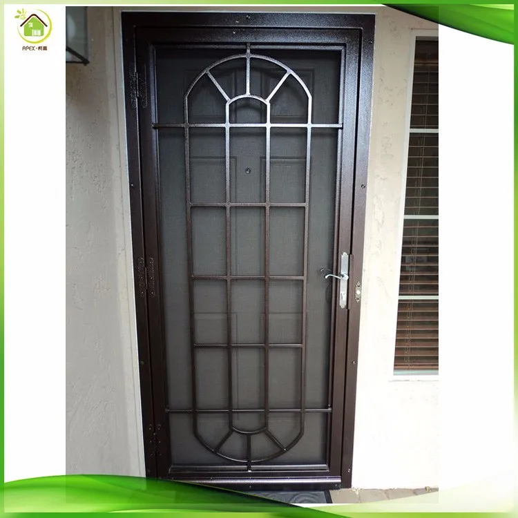 Traditional Wrought Iron Decorative Single Entry Screen Doors For