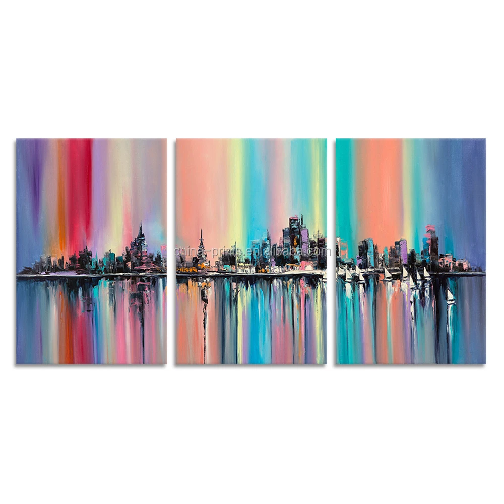 3 Pieces Wall Art Modern Cityscape Canvas Prints Knife Painting Prits Wall Poster For Hotel Living Room Ready To Hang On Wall Buy 3 Panel Canvas Print Wall Pictures For Living Room Canvas