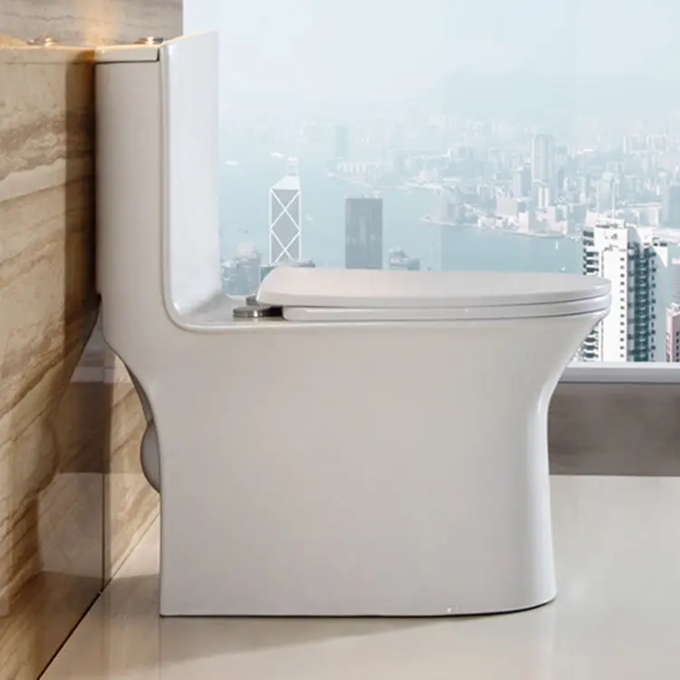 One piece siphonic ceramic toilet commode