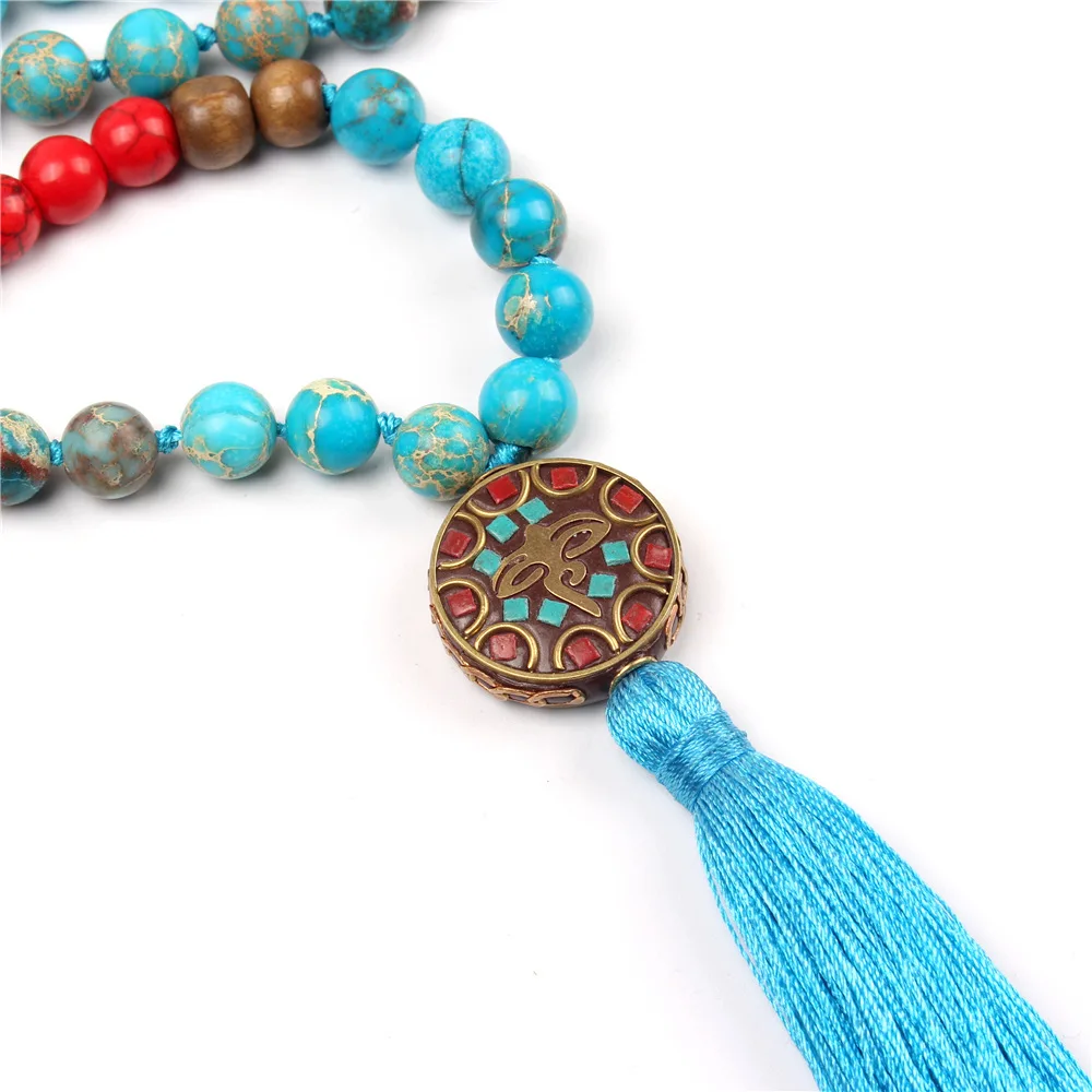 8mm Imperial Turquoise 108 Bead Mala Hand Knotted Buddhist Necklace