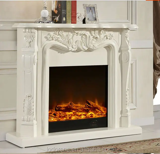 Ivory White Antique Decor Flame Electric Fireplace And Mantel