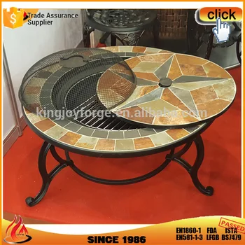 3 In 1 Wood Fire Natural Slate Mosaic Star Top Fire Pit Dining