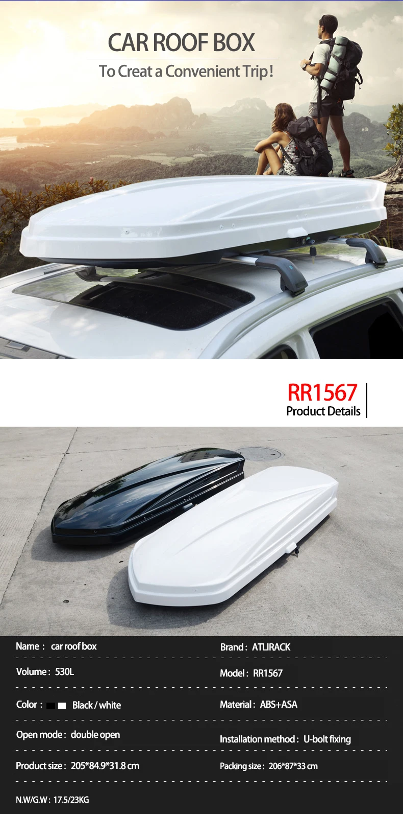 Atliprime Rr1567 Custom Light Abs Taxi Cargo Roof Top Luggage Car Roof