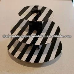 3 Tier Cupcake Stand Tree Holder Cardboard Black White Stripe