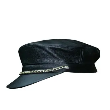 black leather biker hat