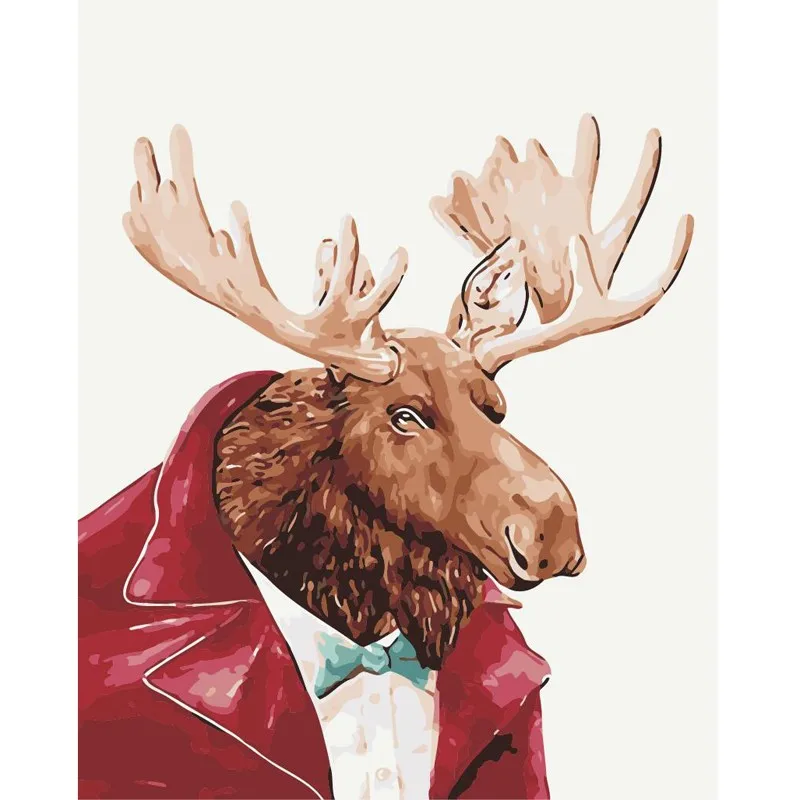 Modern Custom Paint By Numbers Mr. Deer In Red Dress Paint By Numbers
