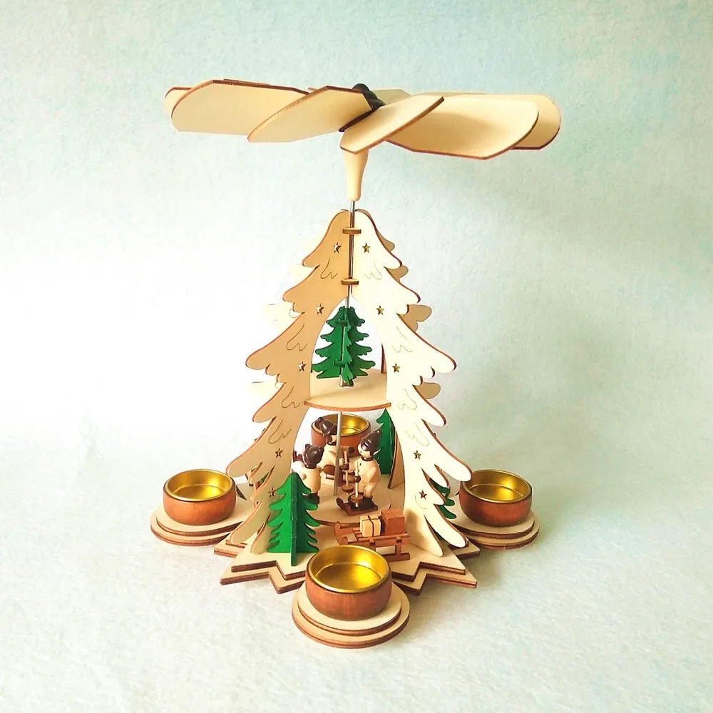 Wooden Craft Laser Cutting Christmas Pyramid Decoration With Tealight 