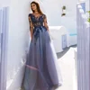 2018 Elegant Prom Dress With Illusion Long Sleeves Applique Tulle Women Evening Wear Gown