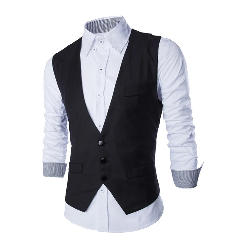 GenericMen Generic Men V-Neck Solid Color Single-Breasted PU Leather Vest