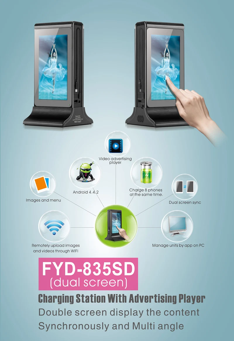 Tabletop Free Standing Lcd Advertising Display With Charger Station