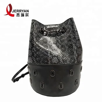 Snake Skin Round Shaped Bottom Bag Shoulder Bucket Leather Snake Skin Round Shaped Bottom Bag Shoulder Bucket Leather Pu Lady Chain Handbag