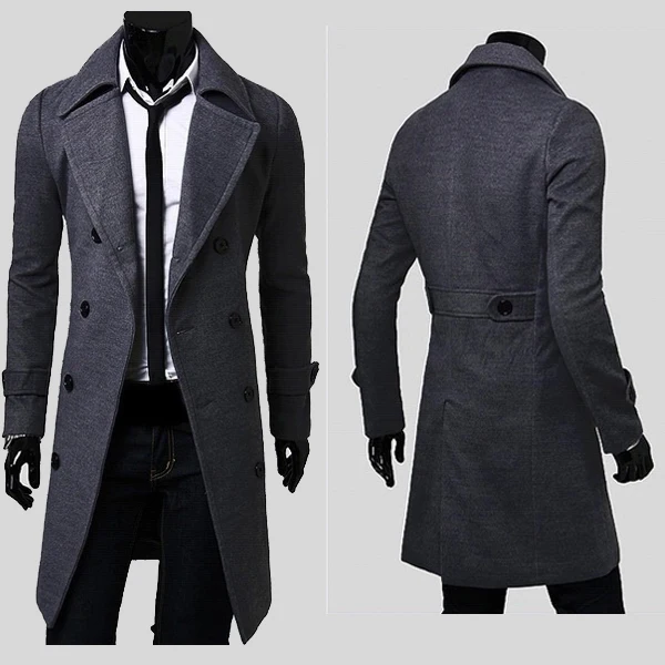2018 Classic Polyester Knee Length Warm Winter Long Mens Trench Coat ...