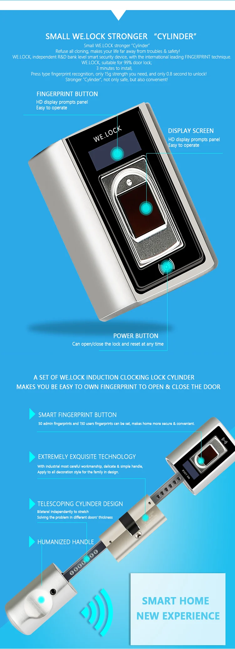 WE.LOCK Advanced Smart Door Lock Fingerprint Double Sided Biometric Fingerprint Lock