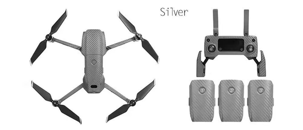 Gbell PVC Fiber Carbon Wrap Grain Graphic Waterproof Skin Stickers for DJI Mavic 2 Pro | Zoom Drone,Drone Accessories (Silver)