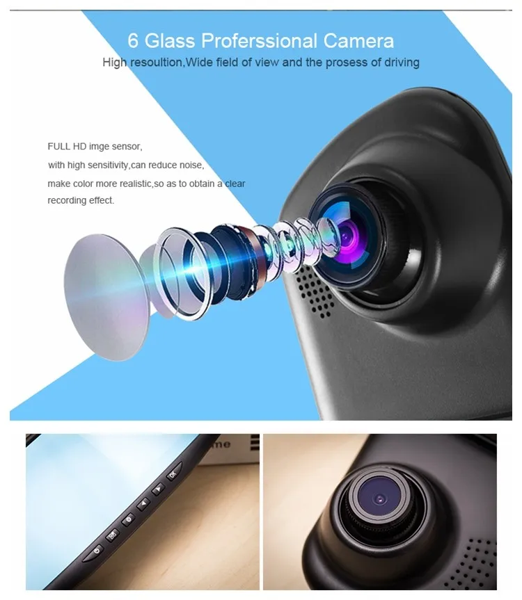 Full HD 1080P Dash Cam Auto 4.3 inch Rearview Mirror Digital Video Recorder Dual Lens Car Dvr Camera