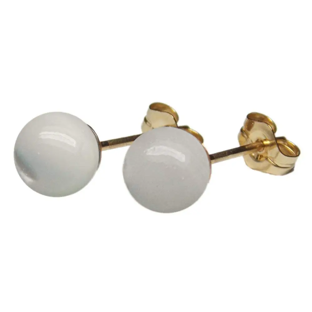 6mm Genuine White Mother of Pearl MOP Gemstone Bead / Ball / Sphere 14k Yellow Gold Filled GF Ear Stud Earrings Pair
