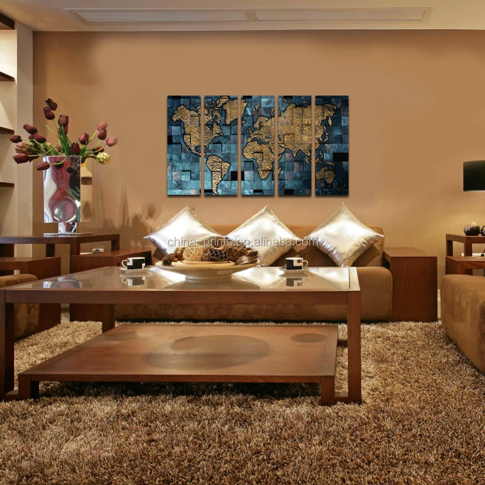 Nieuwe wereldkaart canvas/5 panel home decor kunst aan de muur ... Kleur ontwerp muur