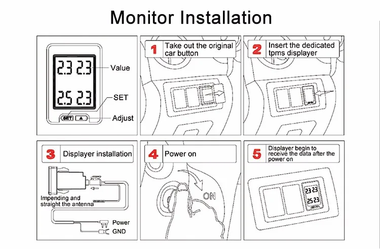 Tpms Tyre Pressure Monitoring Intelligent System + 4 External Sensors